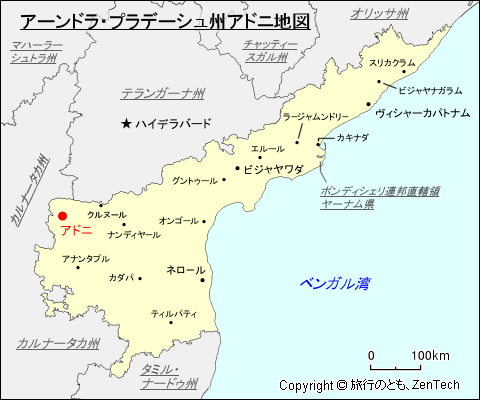 アーンドラ・プラデーシュ州アドニ地図