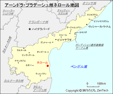 アーンドラ・プラデーシュ州ネロール地図
