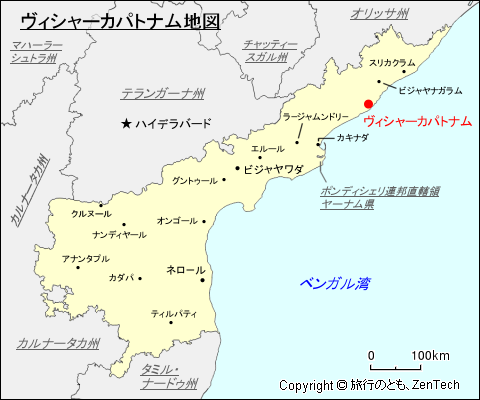 アーンドラ・プラデーシュ州ヴィシャーカパトナム地図