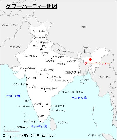 インドにおけるグワーハーティー地図