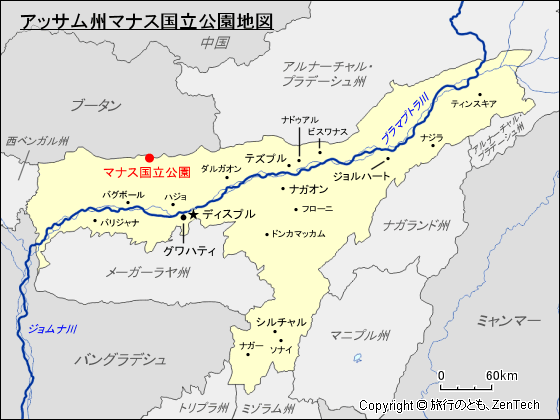 アッサム州マナス国立公園地図