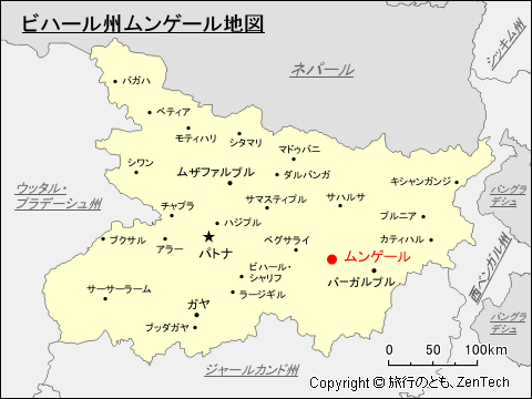 ビハール州ムンゲール地図
