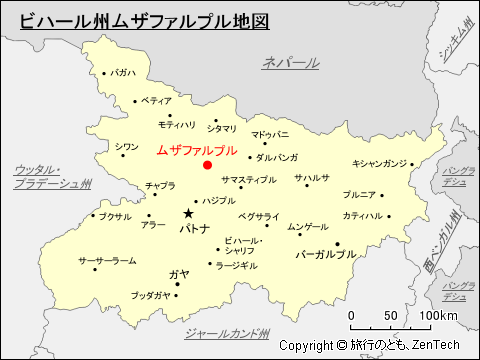 ビハール州ムザファルプル地図