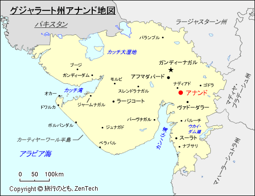 グジャラート州アナンド地図