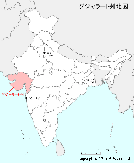 インドにおけるグジャラート州地図