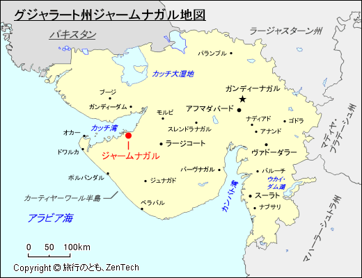 グジャラート州ジャームナガル地図