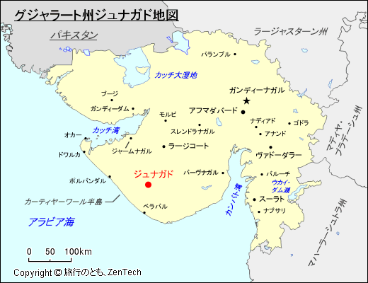 グジャラート州ジュナガド地図