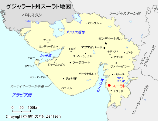 グジャラート州スーラト地図