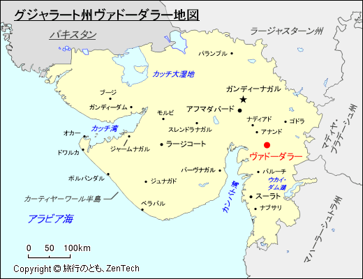 グジャラート州ヴァドーダラー地図