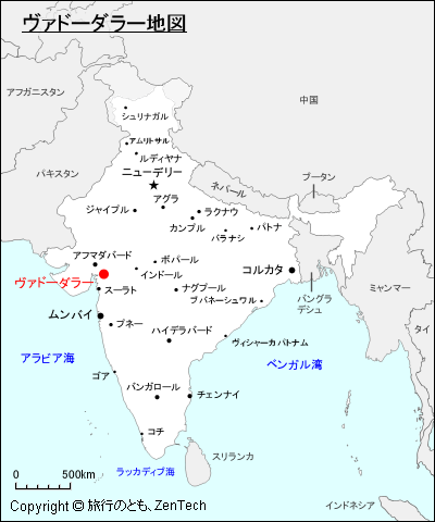 インドにおけるヴァドーダラー地図