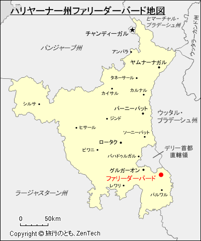 ハリヤーナー州ファリーダーバード地図