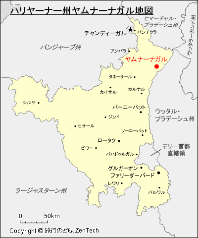 ハリヤーナー州ヤムナーナガル地図