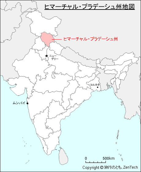 インドにおけるヒマーチャル・プラデーシュ州地図