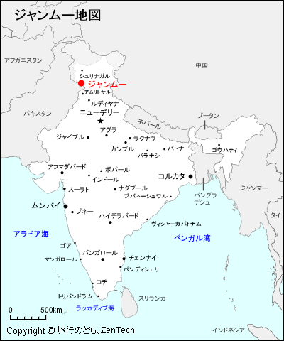 インドにおけるジャンムー地図