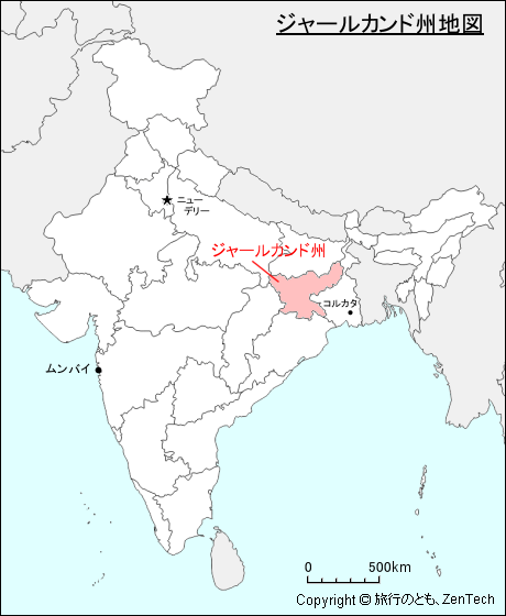 インドにおけるジャールカンド州地図