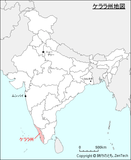 インドにおけるケララ州地図