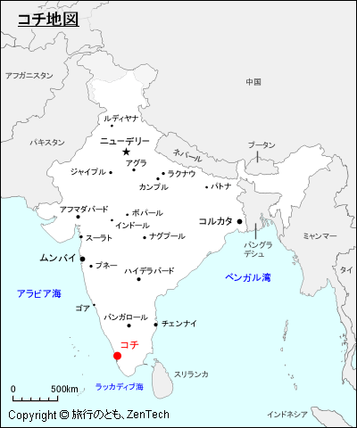 インドにおけるコチ地図