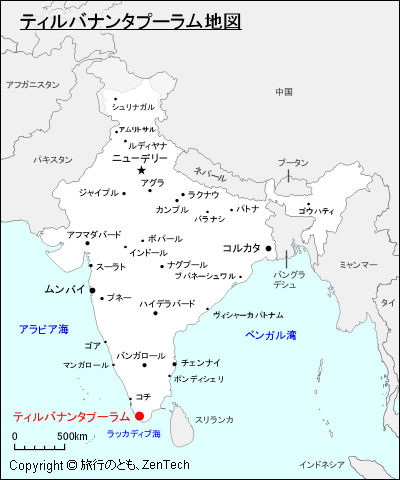 インドにおけるティルバナンタプーラム地図