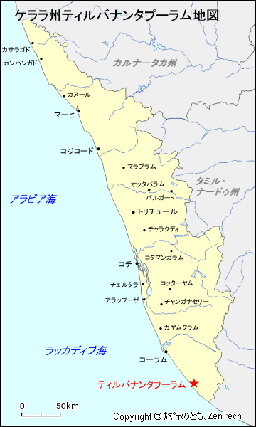 ケララ州ティルバナンタプーラム地図