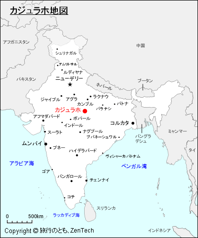 インドにおけるカジュラホ地図