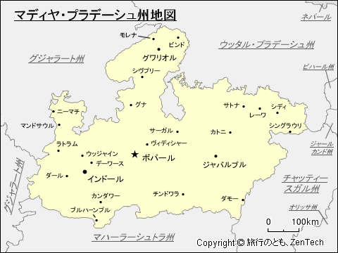 マディヤ・プラデーシュ州地図