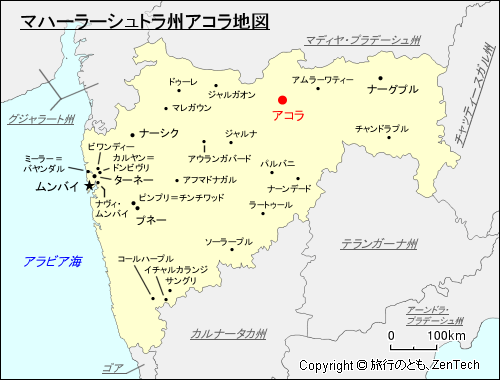 マハーラーシュトラ州アコラ地図