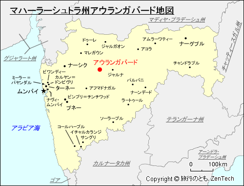 マハーラーシュトラ州アウランガバード地図