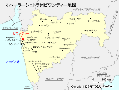 マハーラーシュトラ州ビワンディー地図