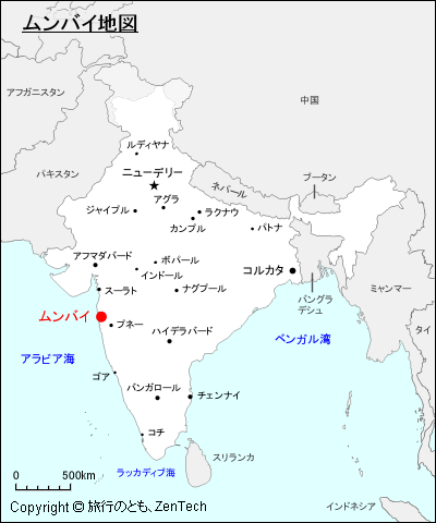 インドにおけるムンバイ地図