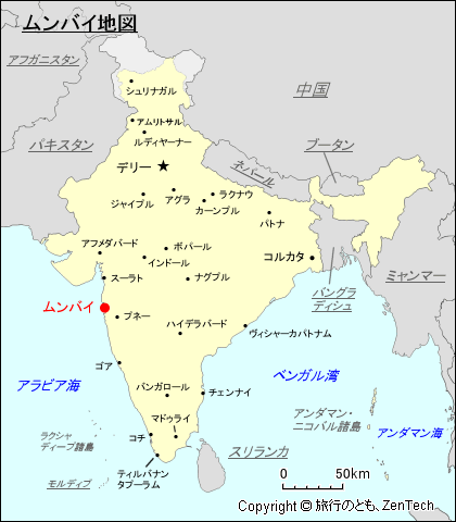 インドにおけるムンバイ地図