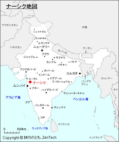 インドにおけるナーシク地図