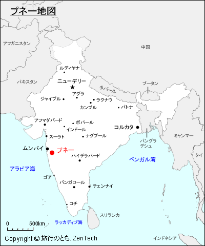 インドにおけるプネー地図