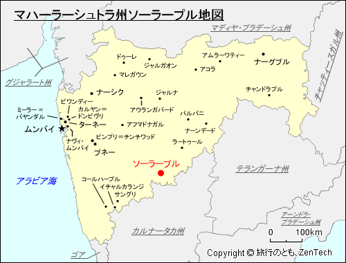 マハーラーシュトラ州ソーラープル地図