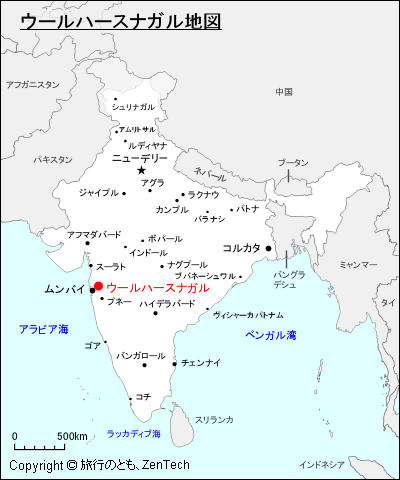 インドにおけるウールハースナガル地図