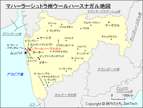 マハーラーシュトラ州ウールハースナガル地図
