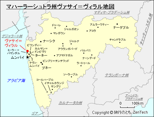マハーラーシュトラ州ヴァサイ＝ヴィラル地図