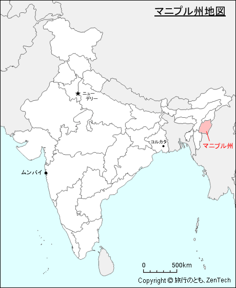 インドにおけるマニプル州地図