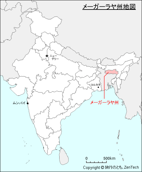 インドにおけるメーガーラヤ州地図