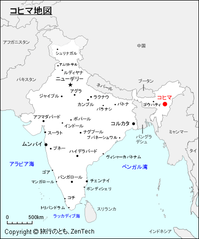 インドにおけるコヒマ地図