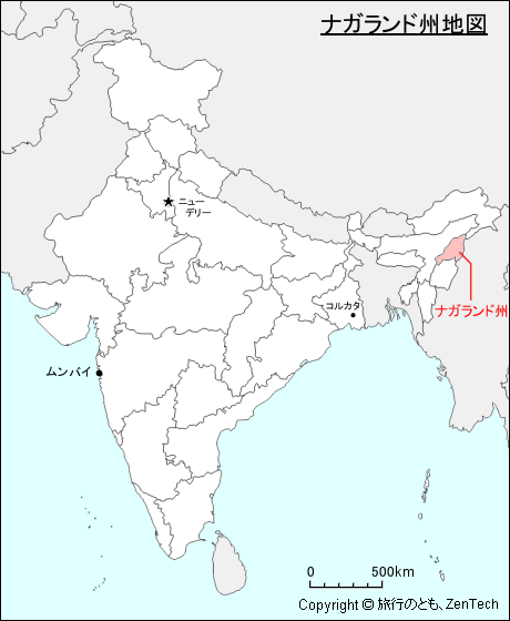 インドにおけるナガランド州地図