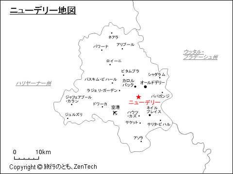 デリー首都圏におけるニューデリー地図