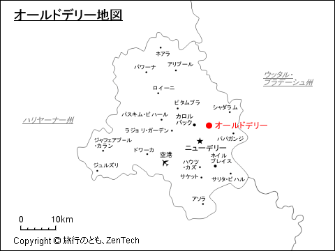 デリー首都圏におけるオールドデリー地図