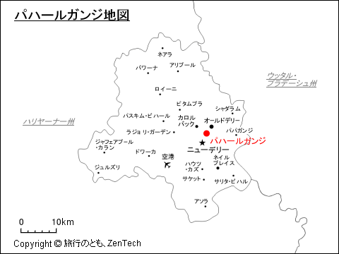 デリー首都圏におけるパハールガンジ地図