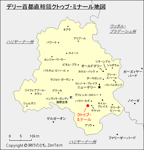 デリー首都直轄領クトゥブ・ミナール地図