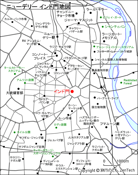 ニューデリー インド門地図