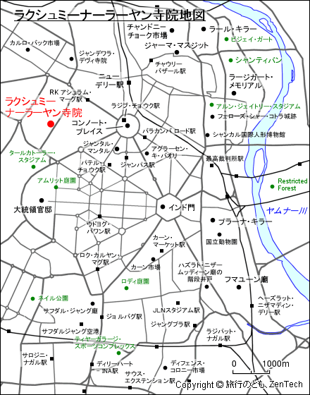 ニューデリー ラクシュミーナーラーヤン寺院地図