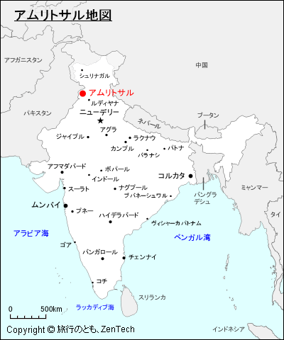 インドにおけるアムリトサル地図