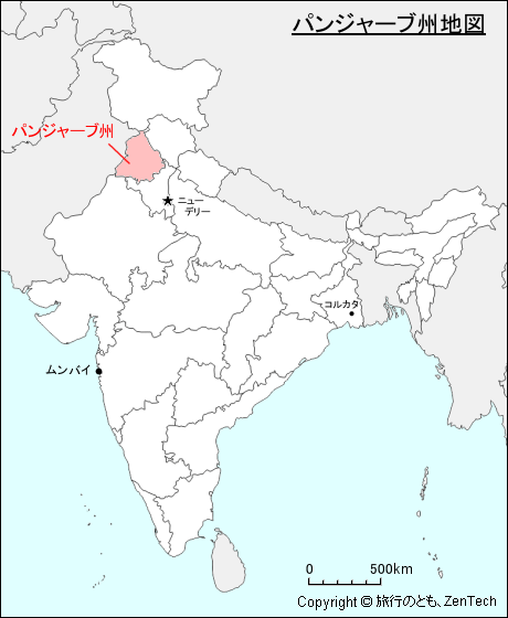 インドにおけるパンジャーブ州地図