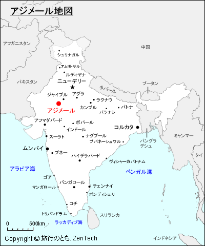 インドにおけるアジメール地図