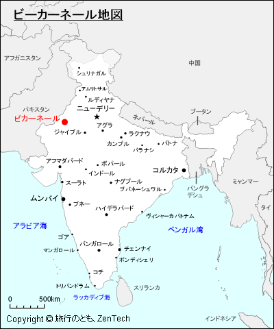 インドにおけるビーカーネール地図